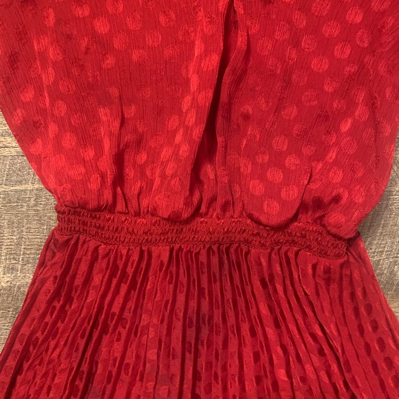 max studio deep v dotted pleated Womens midi dress red size L - Picture 4 of 8